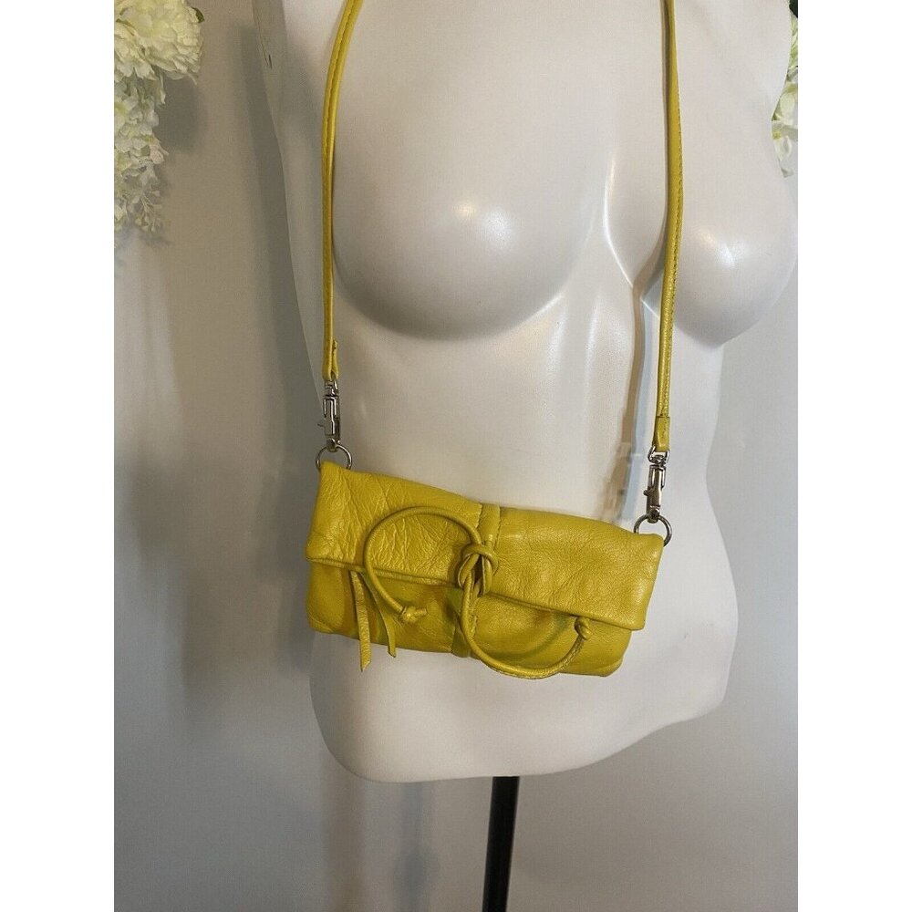 Arezzo Yellow Leather Small Crossbody Shoulder Bag Clutch Adj Long Strap 7.5x6" - Picture 6 of 16